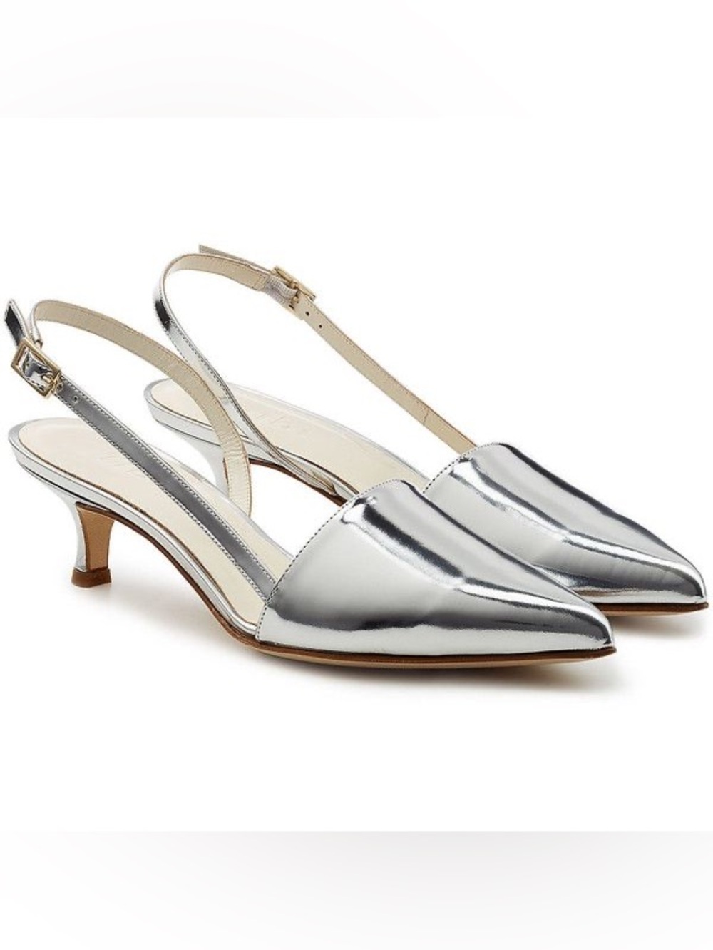 Tibi Simon Metallic Silver Leather Slingback Pumps